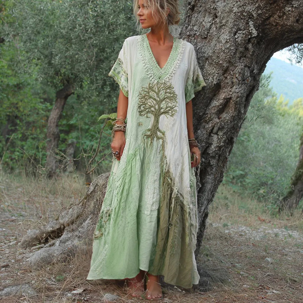 Carivienne - Abito lungo vintage con stampa albero
