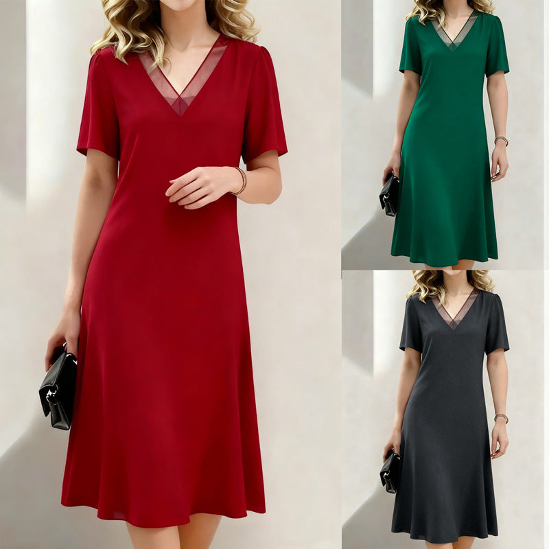 Brina - Abito midi con scollo a V e maniche corte