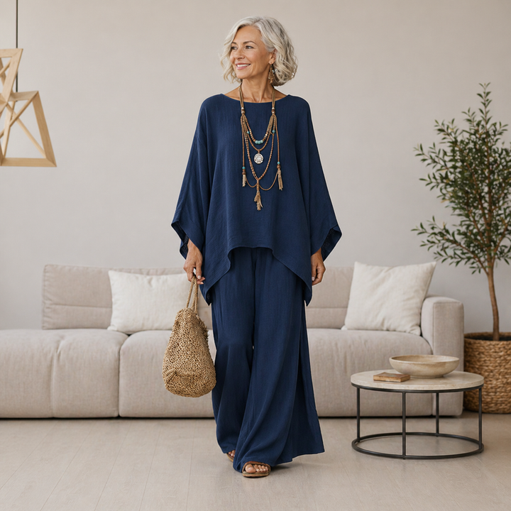 Annisette - Coordinato due pezzi con pantaloni a gamba ampia effetto soft touch