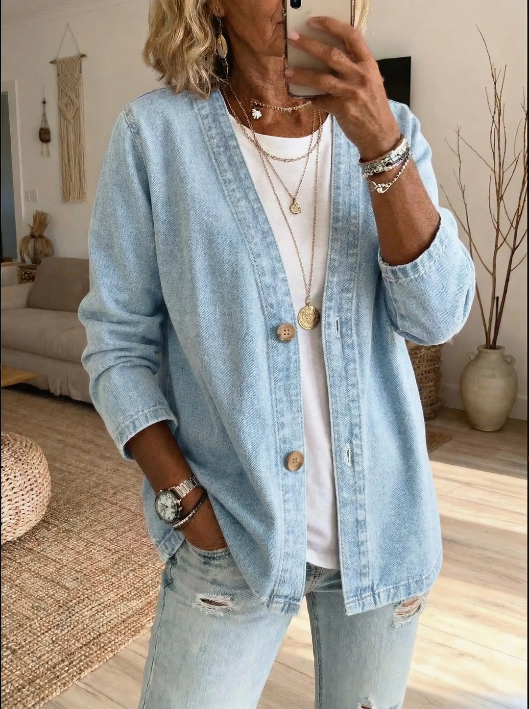 Shiloh - Cardigan in denim leggero con bottoni