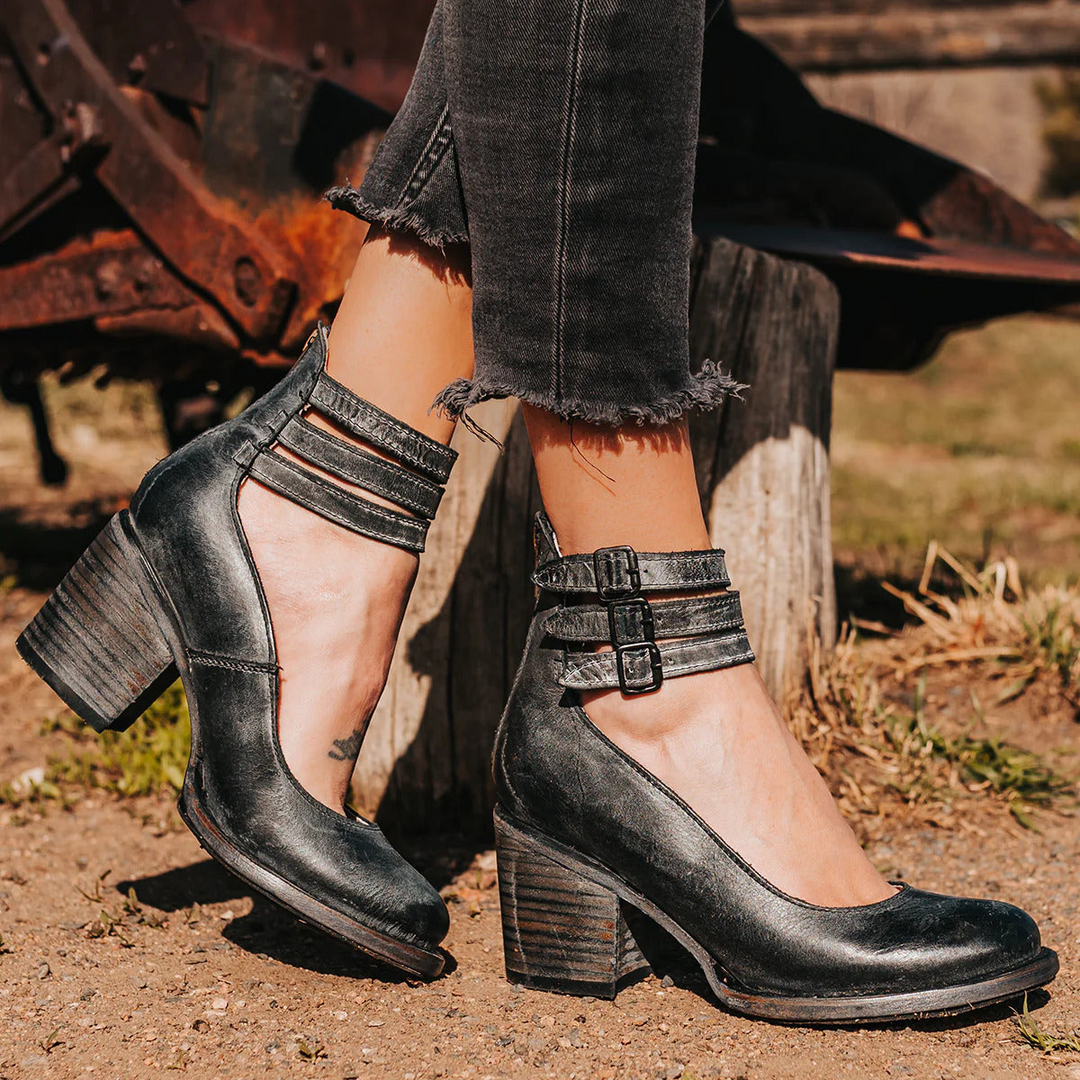 Philomena - Scarpe con tacco e cinturino alla caviglia in pelle effetto vintage