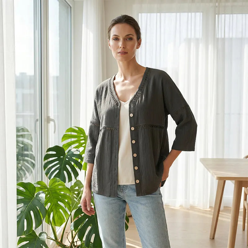 Ardena - Blusa ricamata con bottoni