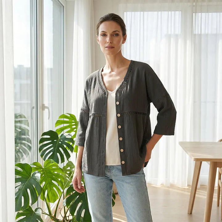 Ardena - Blusa ricamata con bottoni