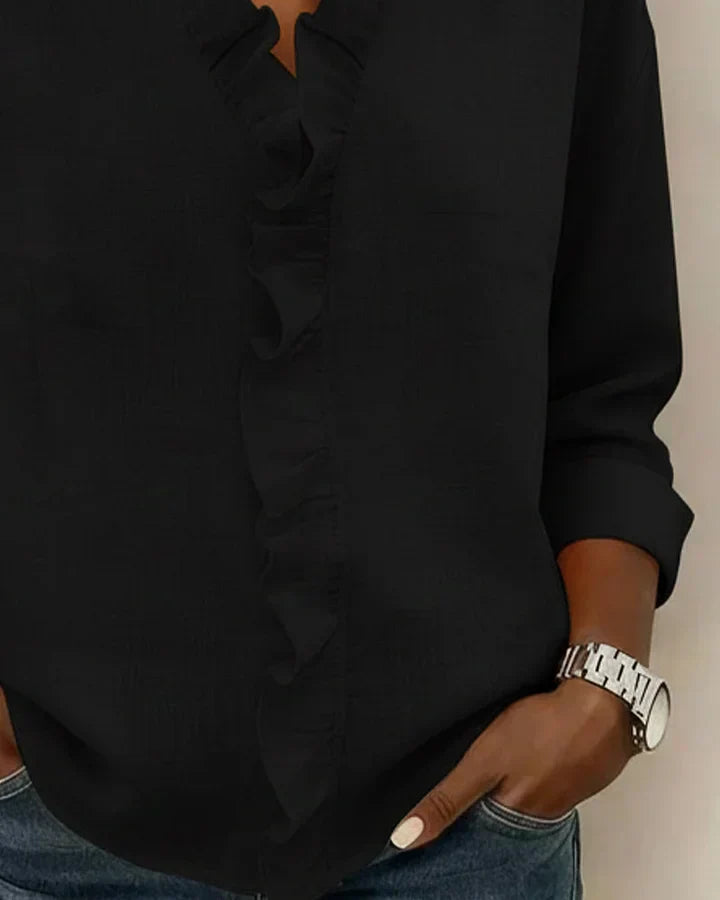 Maeryn - Blusa premium con volant e scollo a V