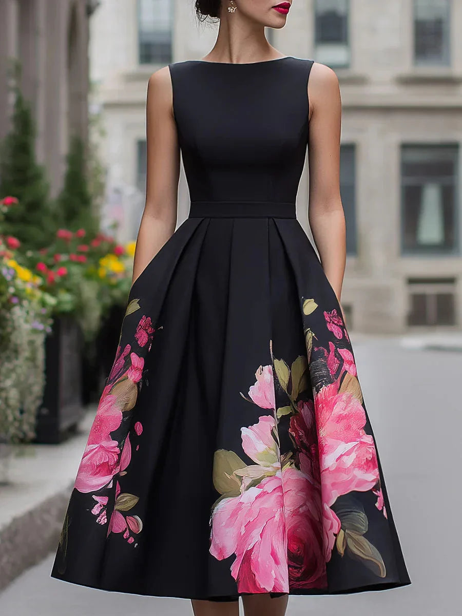 Xavia - Abito midi elegante svasato a fiori