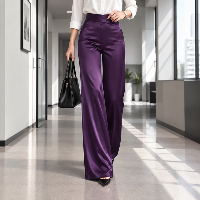 Esmae - Pantaloni a gamba ampia effetto lucido