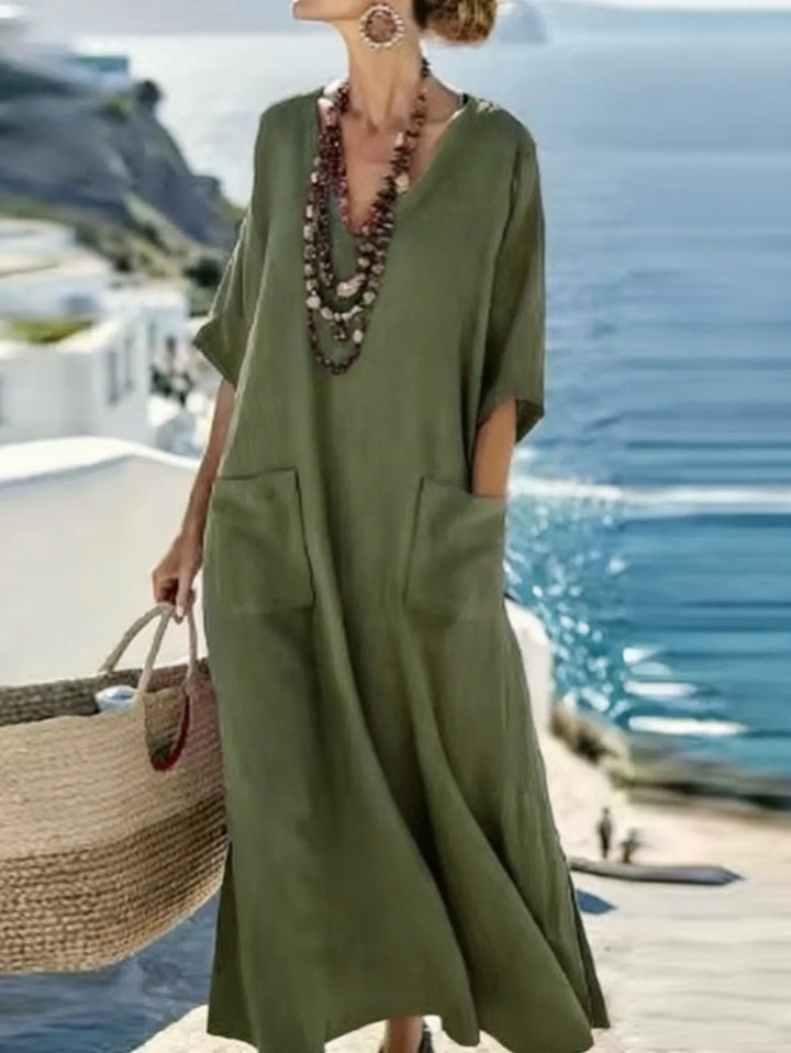 Serenelle - Abito maxi a stampa soft touch con scollo a V