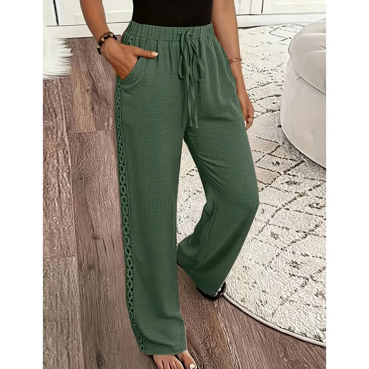 Estrelle - Pantaloni da casa con bordo in pizzo e coulisse in vita