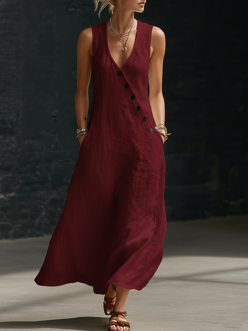 Elaria - Abito midi a maniche lunghe con scollo a V strutturato