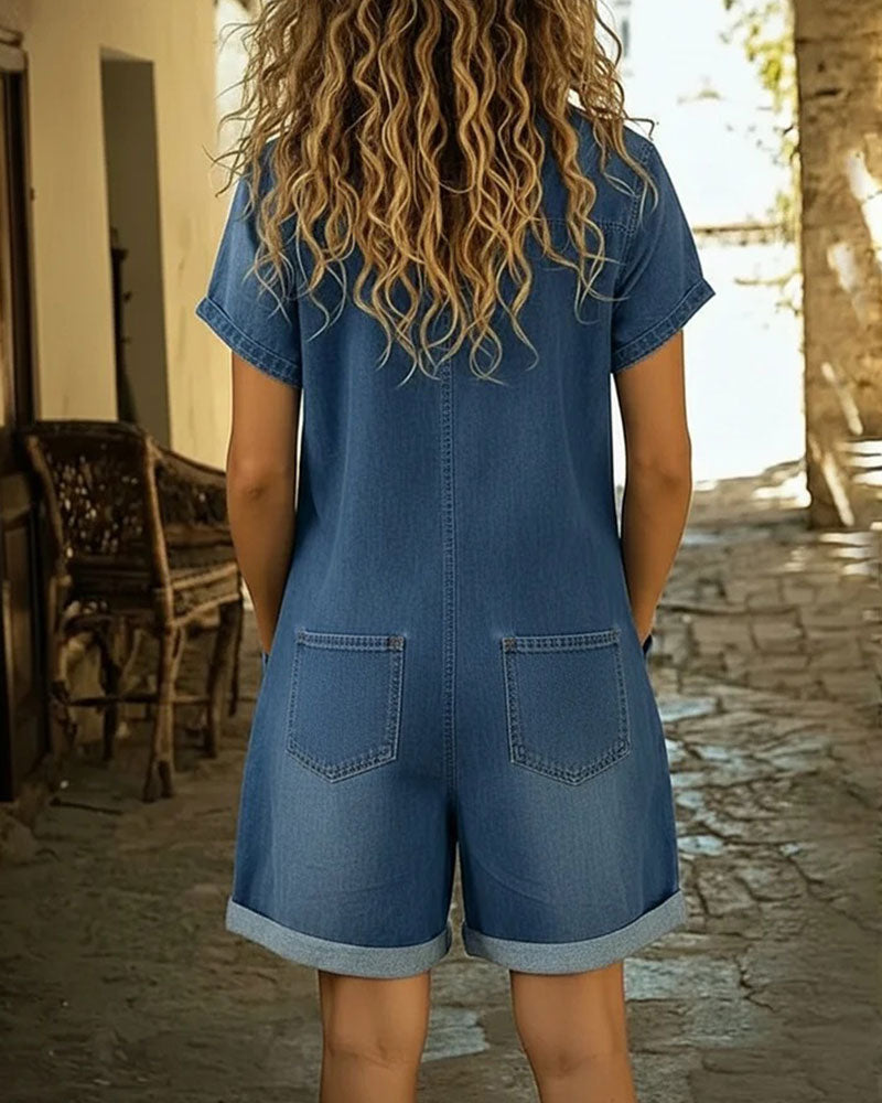Ysmeria - Pagliaccetto in denim con abbottonatura frontale