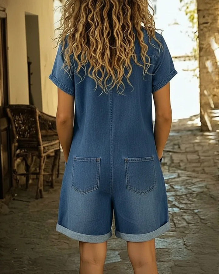 Ysmeria - Pagliaccetto in denim con abbottonatura frontale