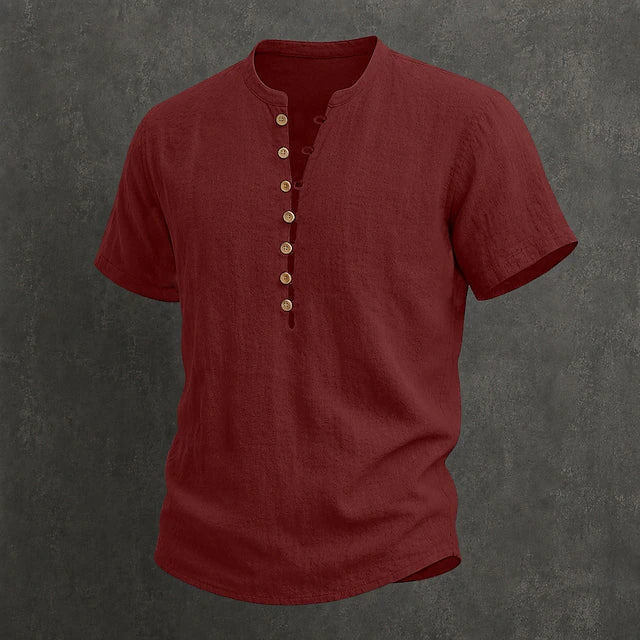 Fulton - Camicia in lino pregiato a maniche corte con collo alla coreana