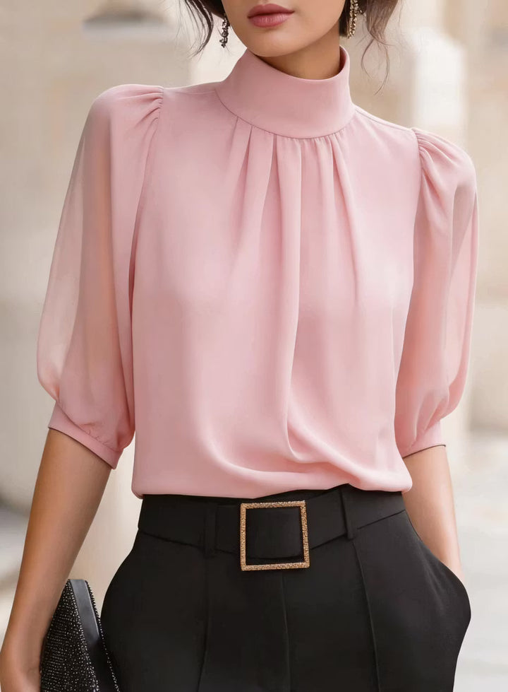 Valessique - Blusa plissé a collo alto