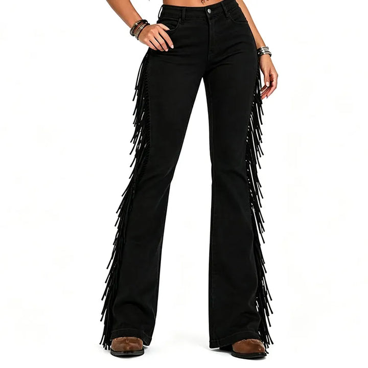 Fiorenne - Pantaloni a zampa con frange in stile western