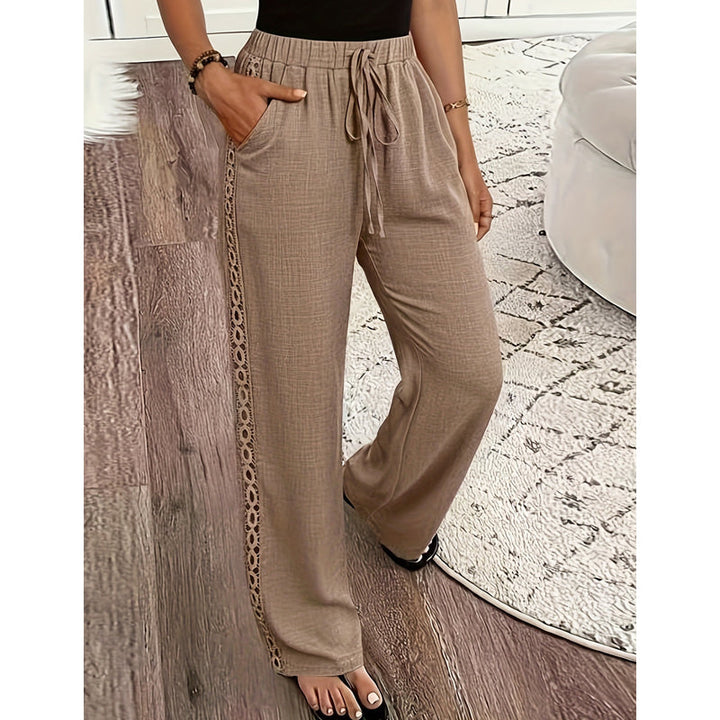 Estrelle - Pantaloni da casa con bordo in pizzo e coulisse in vita