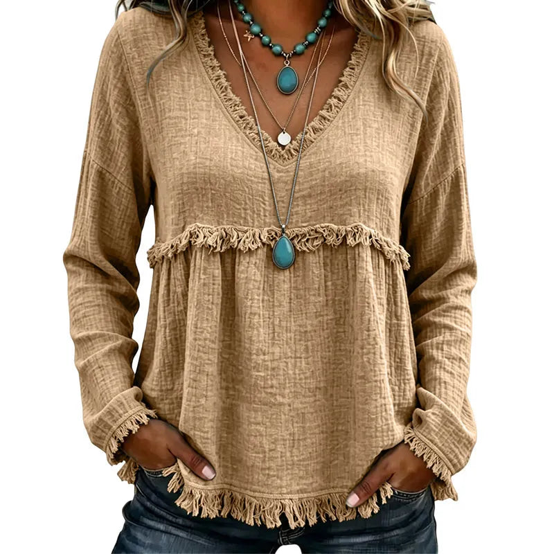 Ariselle - Blusa con frange a V
