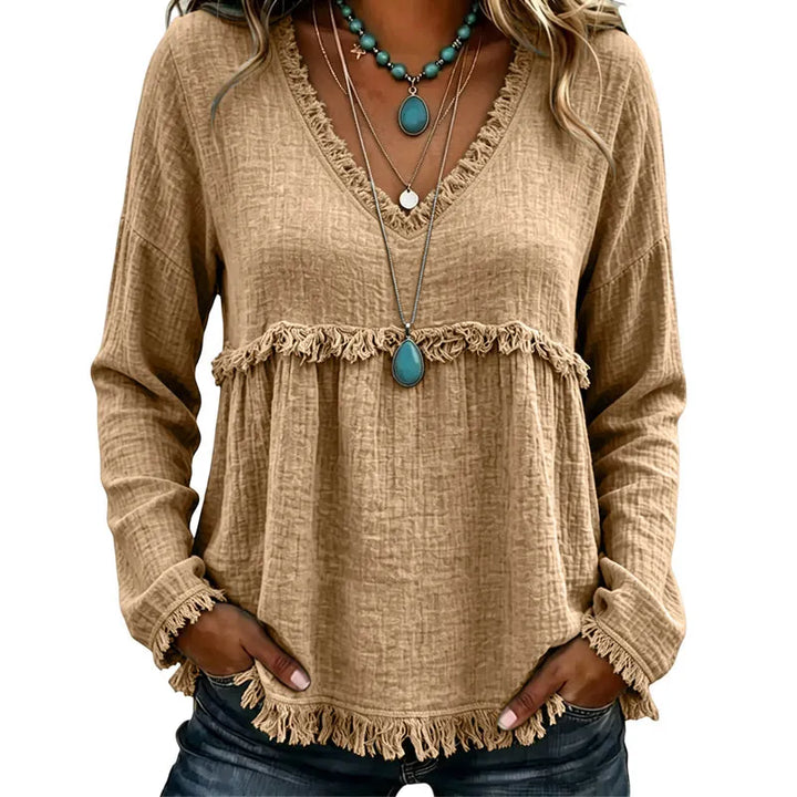 Ariselle - Blusa con frange a V