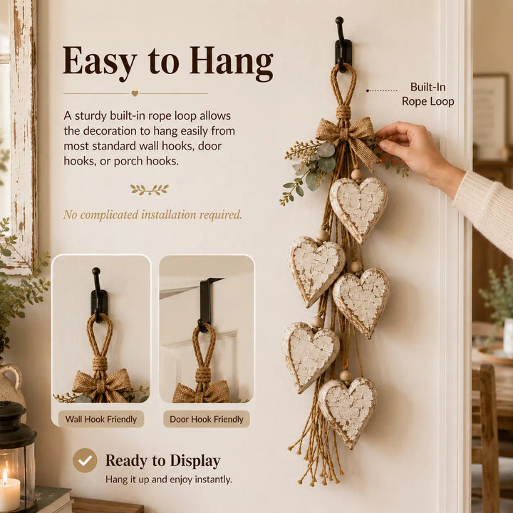 Alinora - Decorazione da parete con frange a cuore effetto invecchiato