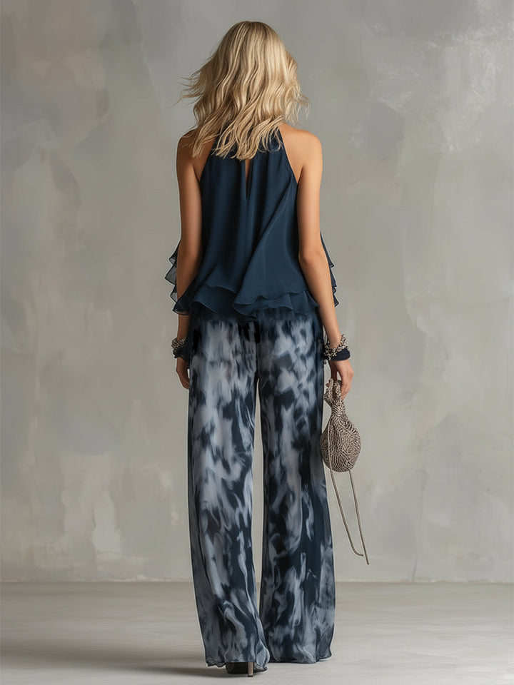 Norelda - Completo elegante con top a collo alto e pantaloni a gamba larga