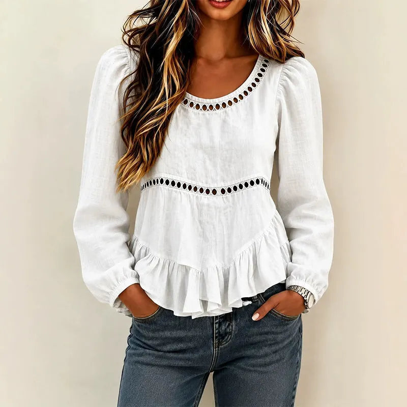 Genevelle - Blusa soft touch con volant