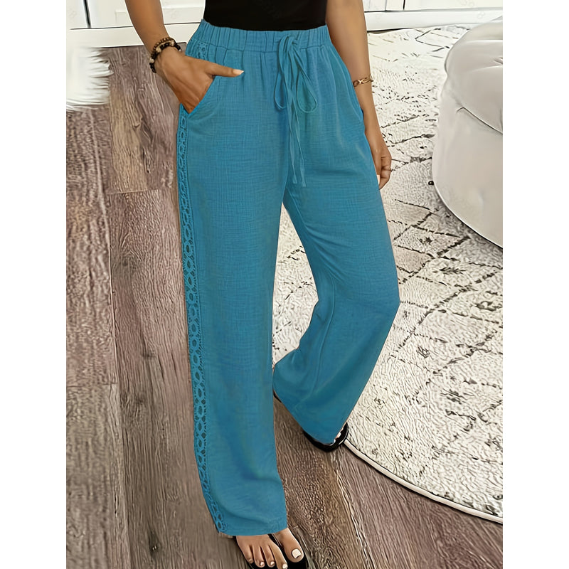 Estrelle - Pantaloni da casa con bordo in pizzo e coulisse in vita