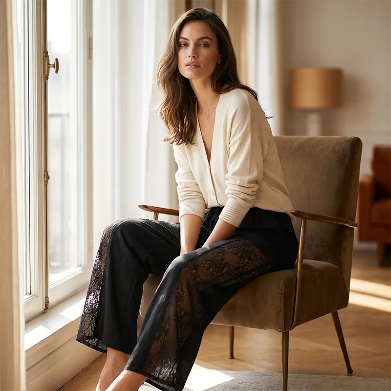 Carlotta - Pantaloni leggeri in pizzo