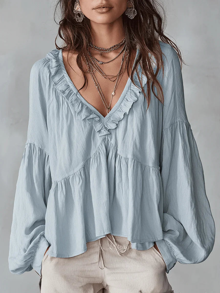 Narella - Blusa con scollo a V e rouches