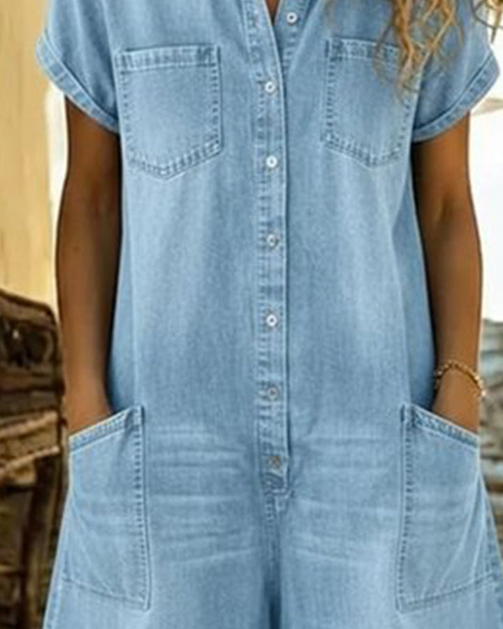 Ysmeria - Pagliaccetto in denim con abbottonatura frontale