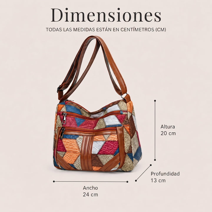 Lauranique - Borsa a tracolla in patchwork con finitura soft touch