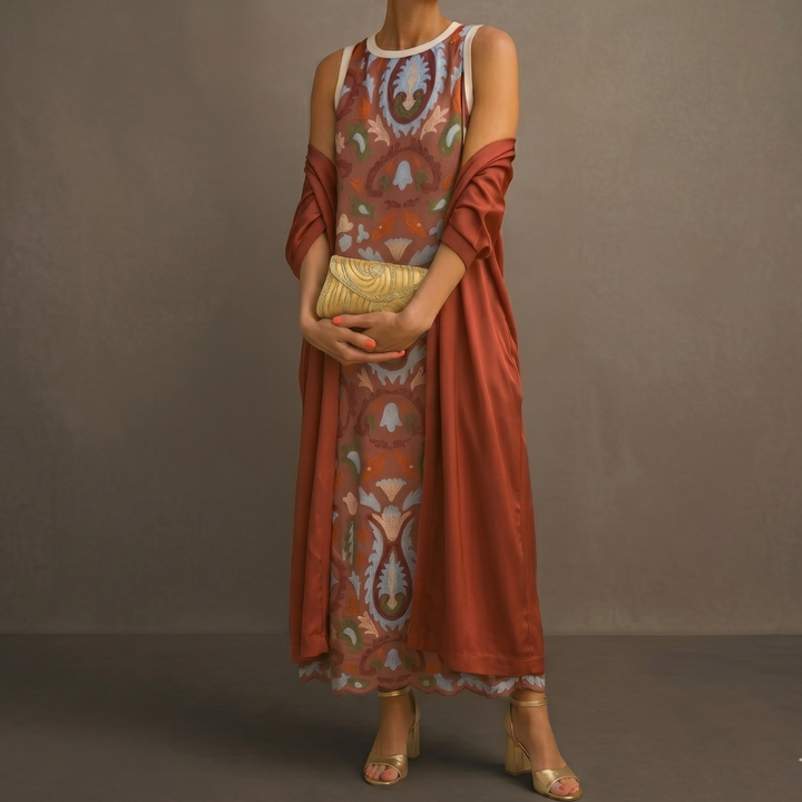Lilith - Coordinato con abito midi stampato e cardigan lungo