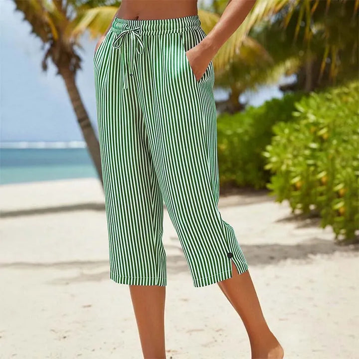 Roselina - Pantaloni capri a righe con coulisse