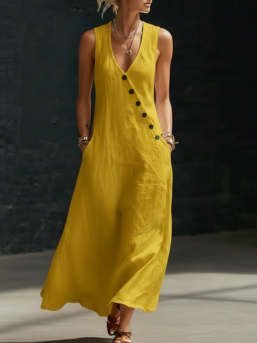 Elaria - Abito midi a maniche lunghe con scollo a V strutturato