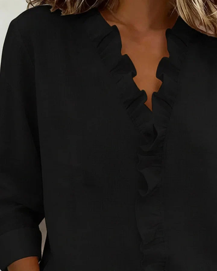 Maeryn - Blusa premium con volant e scollo a V