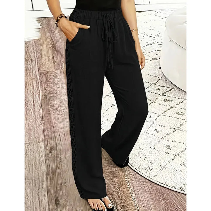 Estrelle - Pantaloni da casa con bordo in pizzo e coulisse in vita
