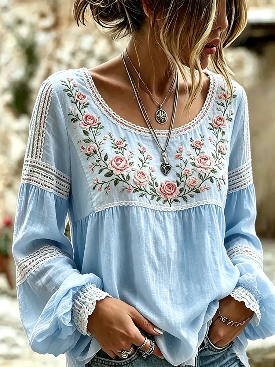 Tressalia - Blusa ricamata in lino