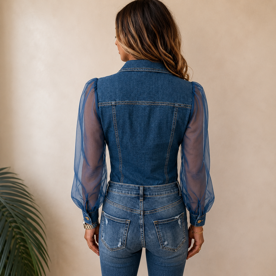 Maren - Blusa con maniche velate e abbottonatura frontale