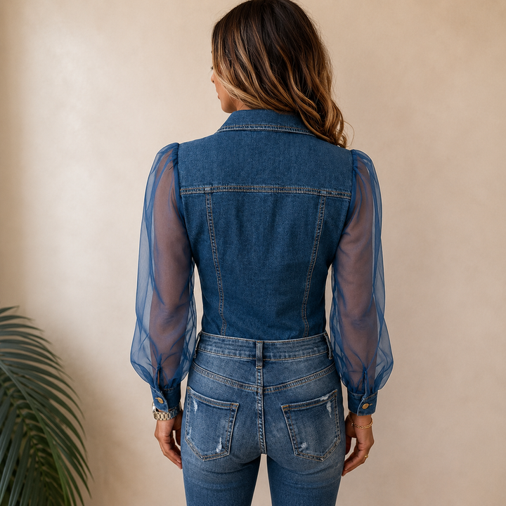 Maren - Blusa con maniche velate e abbottonatura frontale