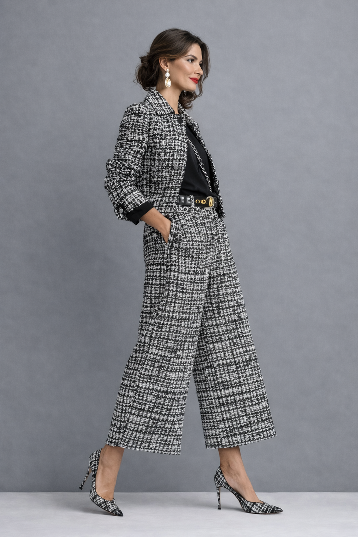 Rosavina - Coordinato elegante in tweed con pantaloni