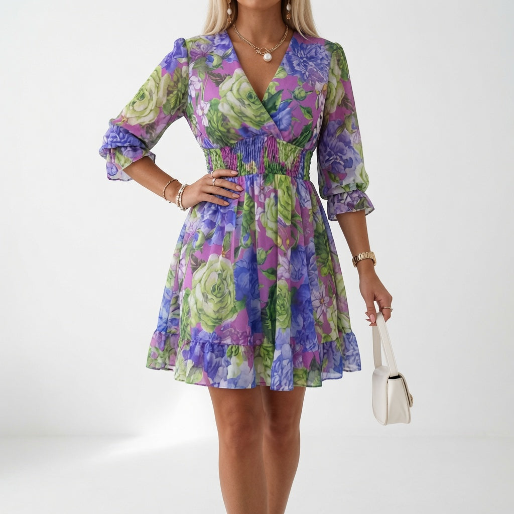 Maelona - Abito smock mini floreale morbido al tatto