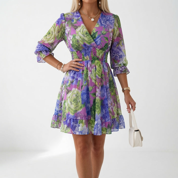 Maelona - Abito smock mini floreale morbido al tatto