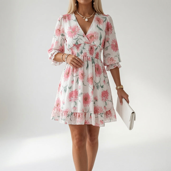 Maelona - Abito smock mini floreale morbido al tatto