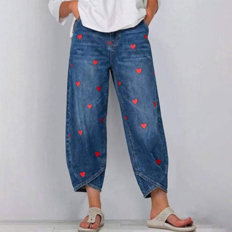 Arabella - Jeans a gamba a botte con stampa a cuori