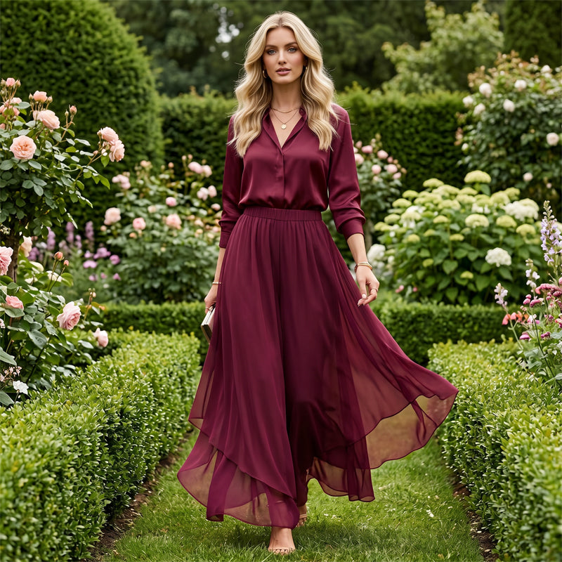 Hope - Pantaloni palazzo con sovrapposizione in chiffon