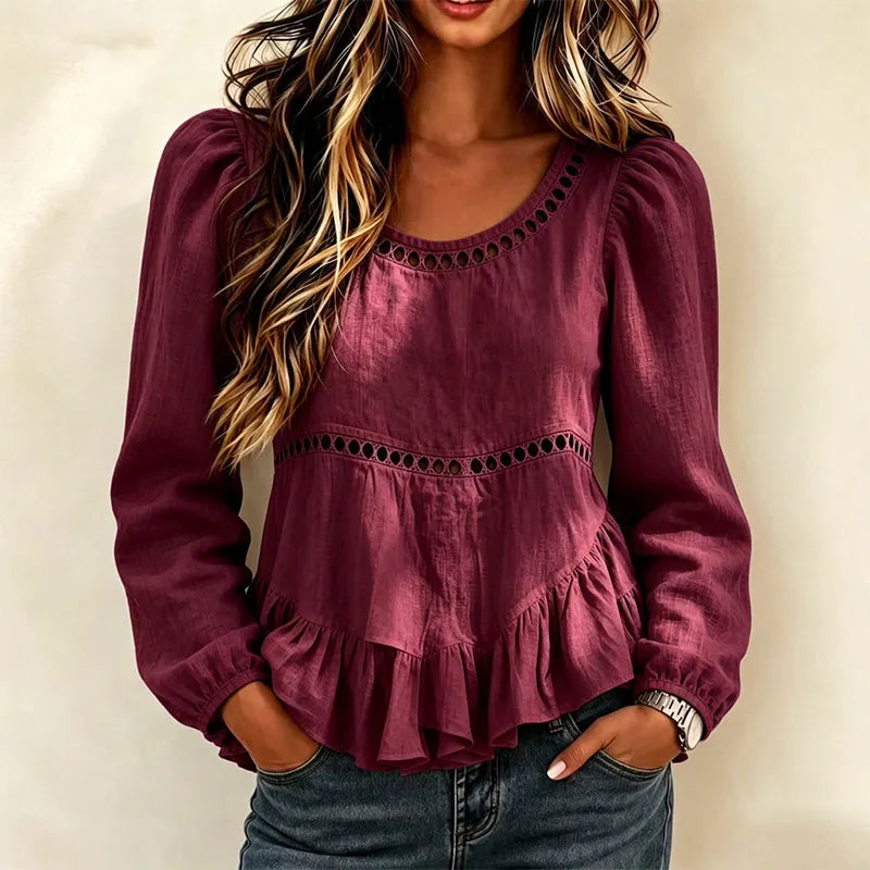 Genevelle - Blusa soft touch con volant