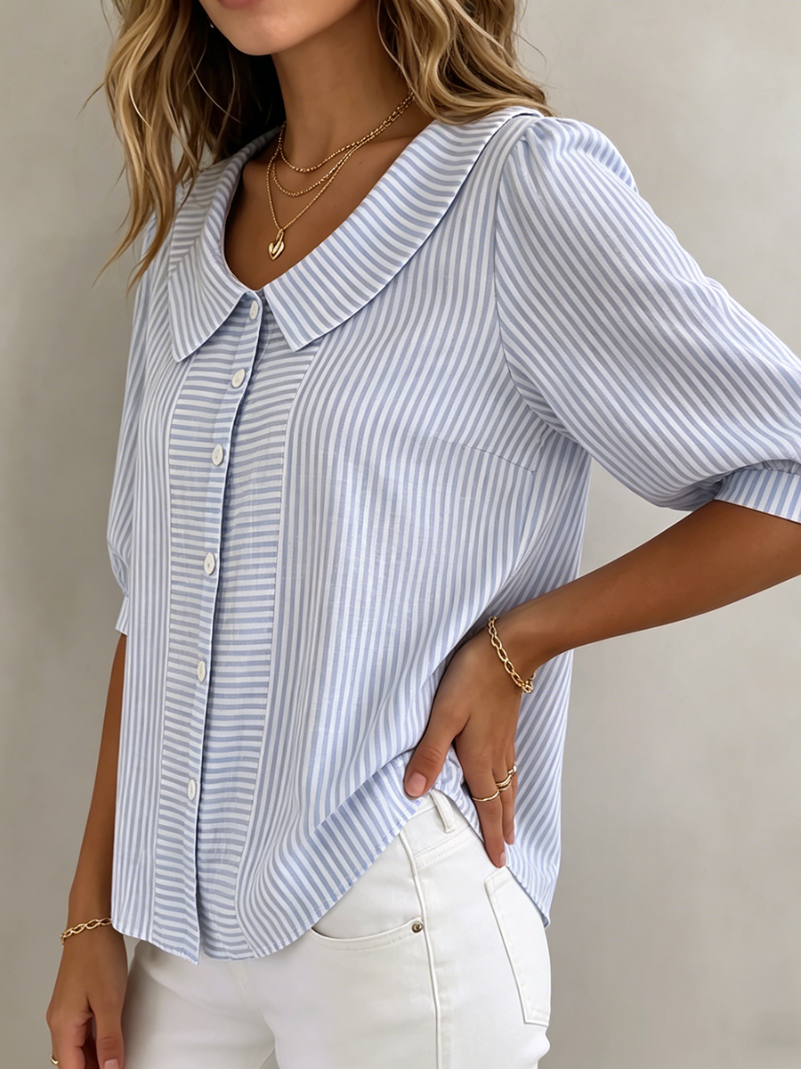 Xandria - Blusa a righe con chiusura a bottoni