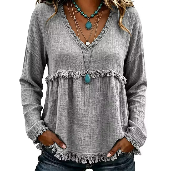 Ariselle - Blusa con frange a V