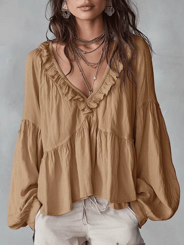 Narella - Blusa con scollo a V e rouches