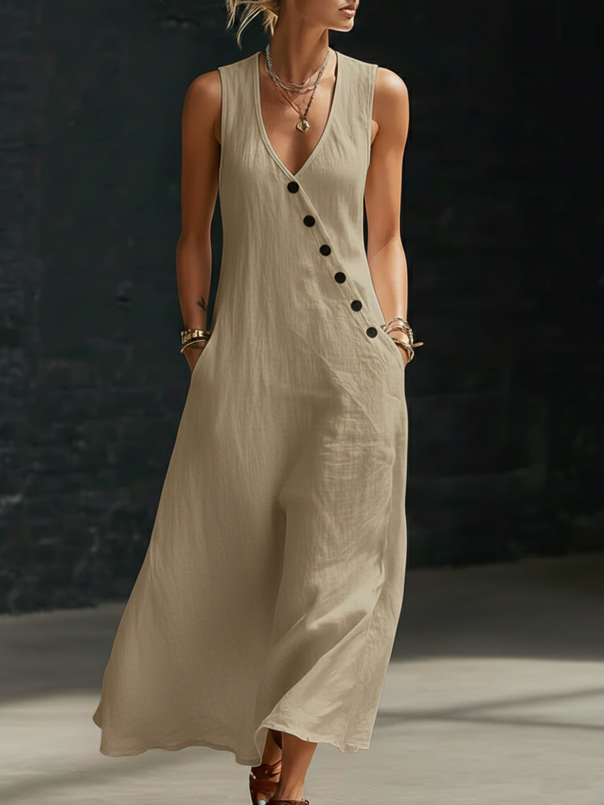 Elaria - Abito midi a maniche lunghe con scollo a V strutturato