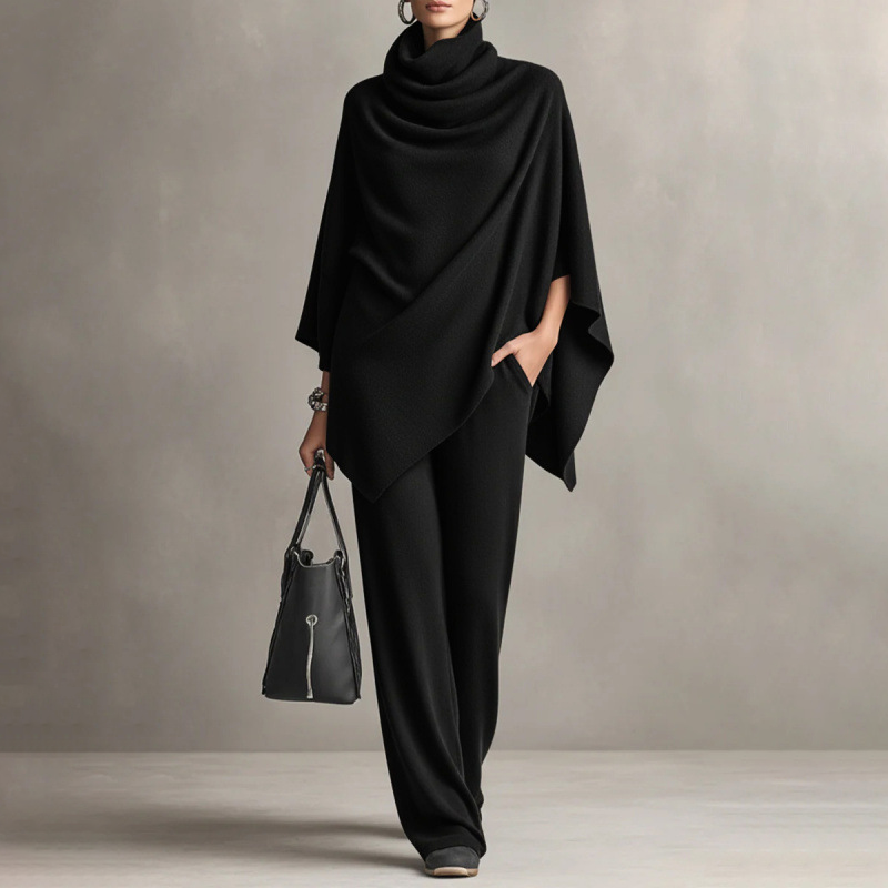 Kaelis - Coordinato a due pezzi con pantaloni e collo alto drappeggiato