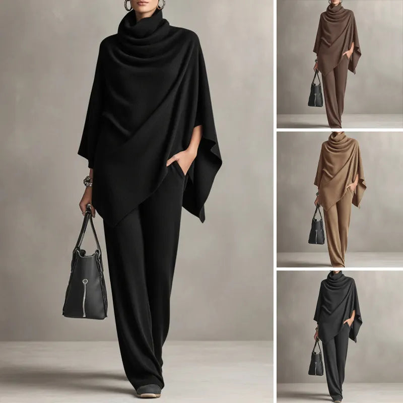 Kaelis - Coordinato a due pezzi con pantaloni e collo alto drappeggiato